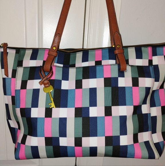 Fossil‎ coated canvas print tote Rachel W/ Key - Picture 1 of 16
